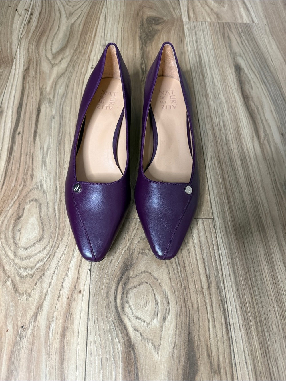 Naturalizer Pointed-Toe Leather Flats in Deep Purple